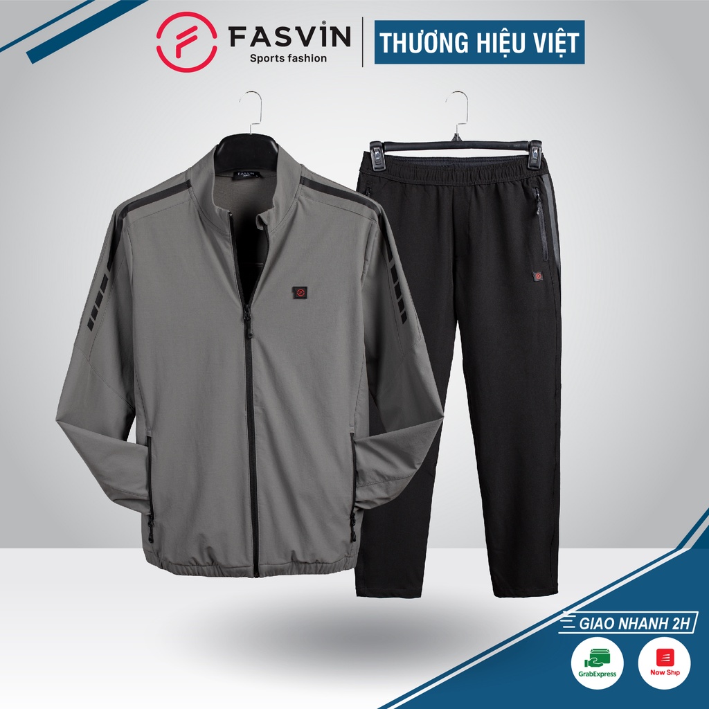Bộ Quần Áo Thể Thao Nam Fasvin BC21473.HN Chất Vải Gió Chun 01 Lớp Lót Vải Thun Dầy Dặn Mềm Mại Co Giãn.