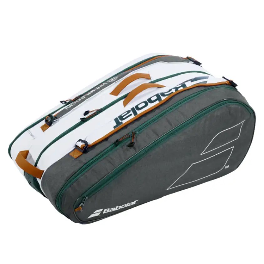 Túi vợt Babolat backpack Rhx12 Pure Wimbledon có 3 ngăn lớn màu trắng ghi