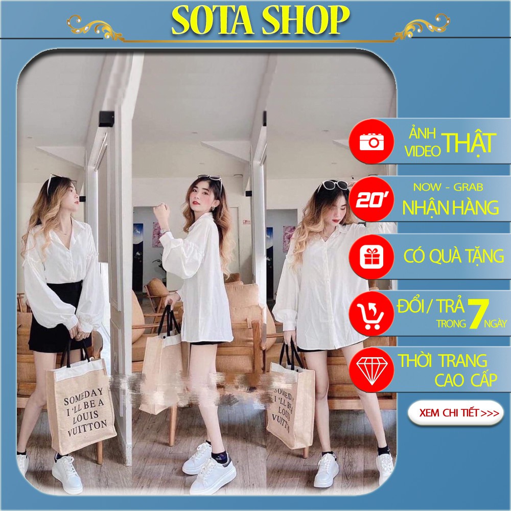 Áo sơ mi nữ dáng suông tay bèo vải mềm thoáng mát sơ mi form rộng tay dài Sota Shop