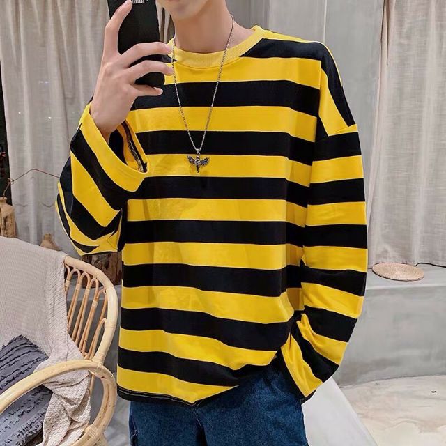 Áo thun unisex nam nữ sọc dài tay form rộng hàng Quảng Châu cao cấp có nhiều màu