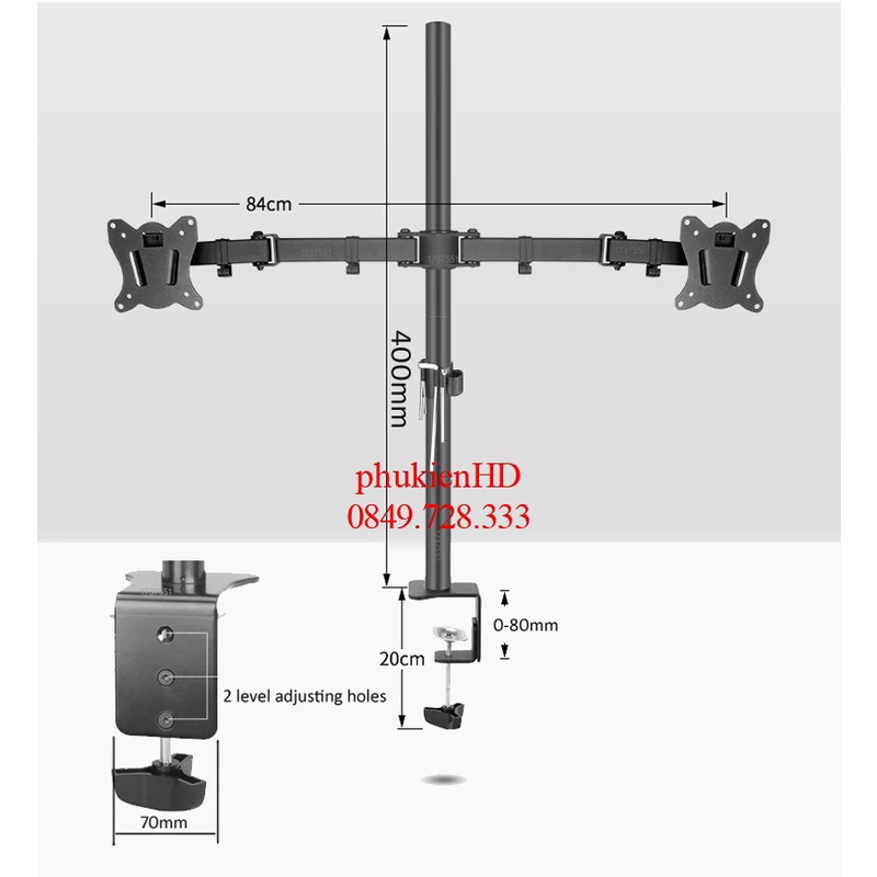 Giá đỡ 2 màn hình Máy Tính Kẹp Bàn, chuyển động Đầy Đủ 360 độ cho màn Hình 10-27inch M052