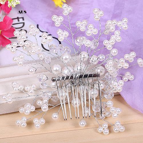 ♔Lược Cài Tóc Hình Hoa Đính Ngọc Trai Giả Cho Cô Dâu