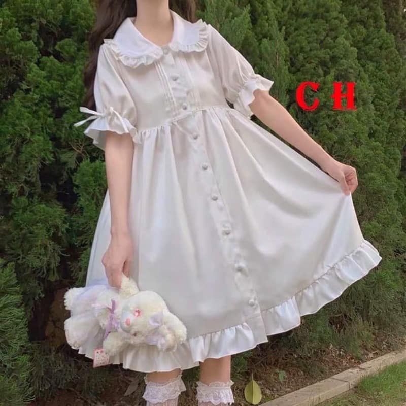 Đầm babydoll nữ, đầm xòe đuôi cá cổ bèo ngắn, đầm nữ, đầm trắng, đầm loli, đầm ulzzang, chất thô mềm, đầm suông