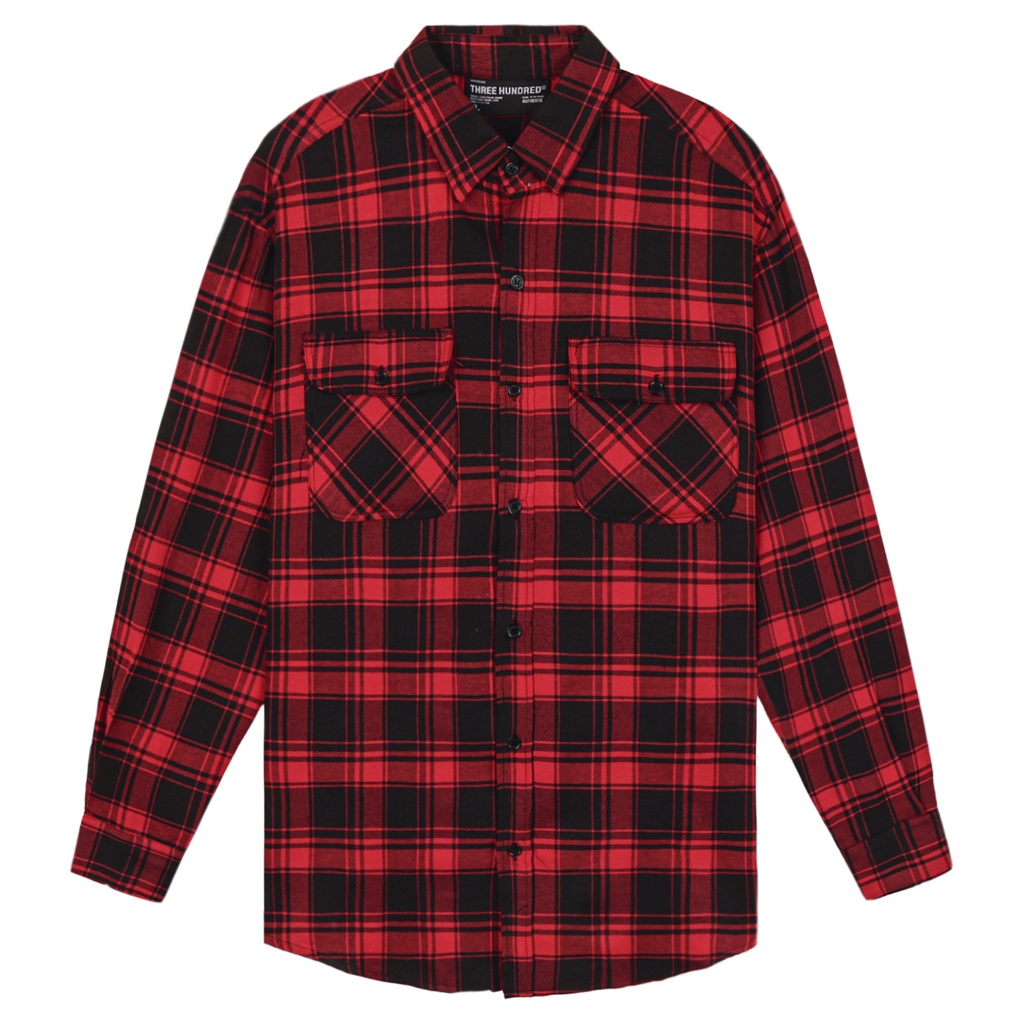Áo Sơ Mi Flannel Màu Đỏ Chất Liệu Cotton Thoáng Mát