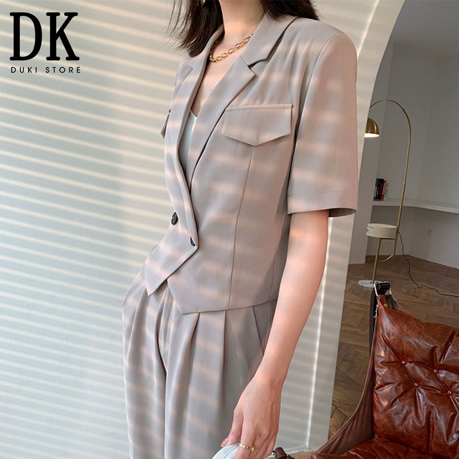 Áo khoác blazer, áo vest blazer nữ dáng lửng màu xám cực xinh - DUKI STORE