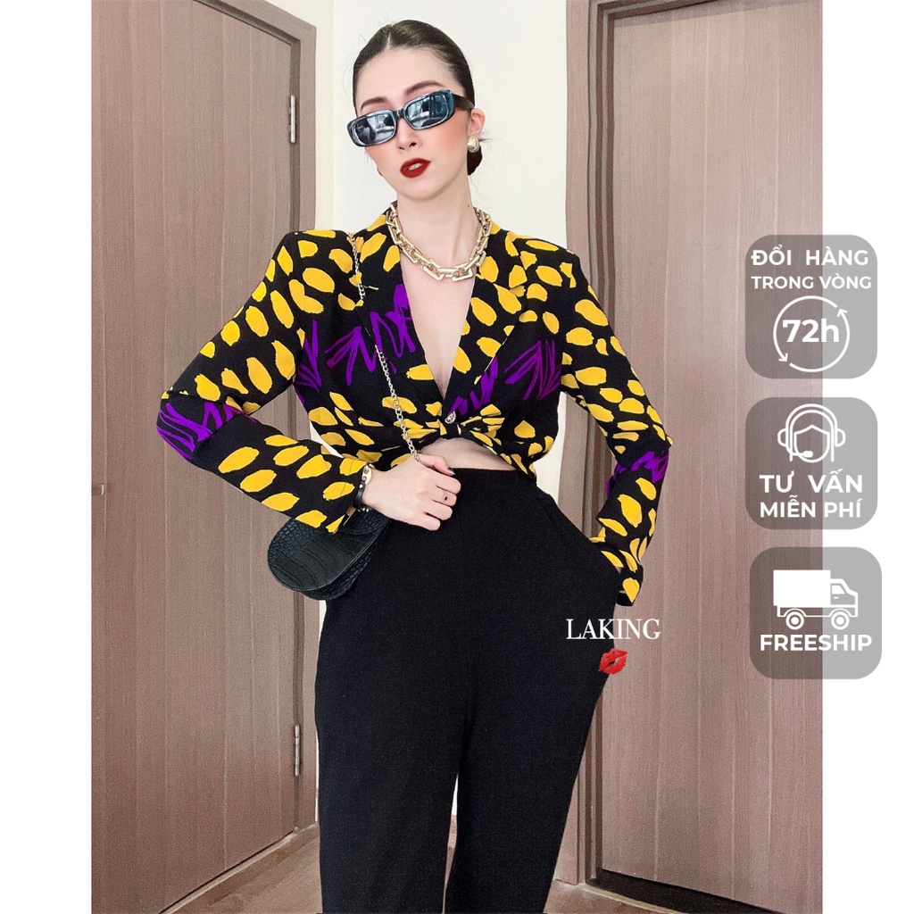 Áo vest dáng lửng sang chảnh đen đốm vàng LAKING HOUSE