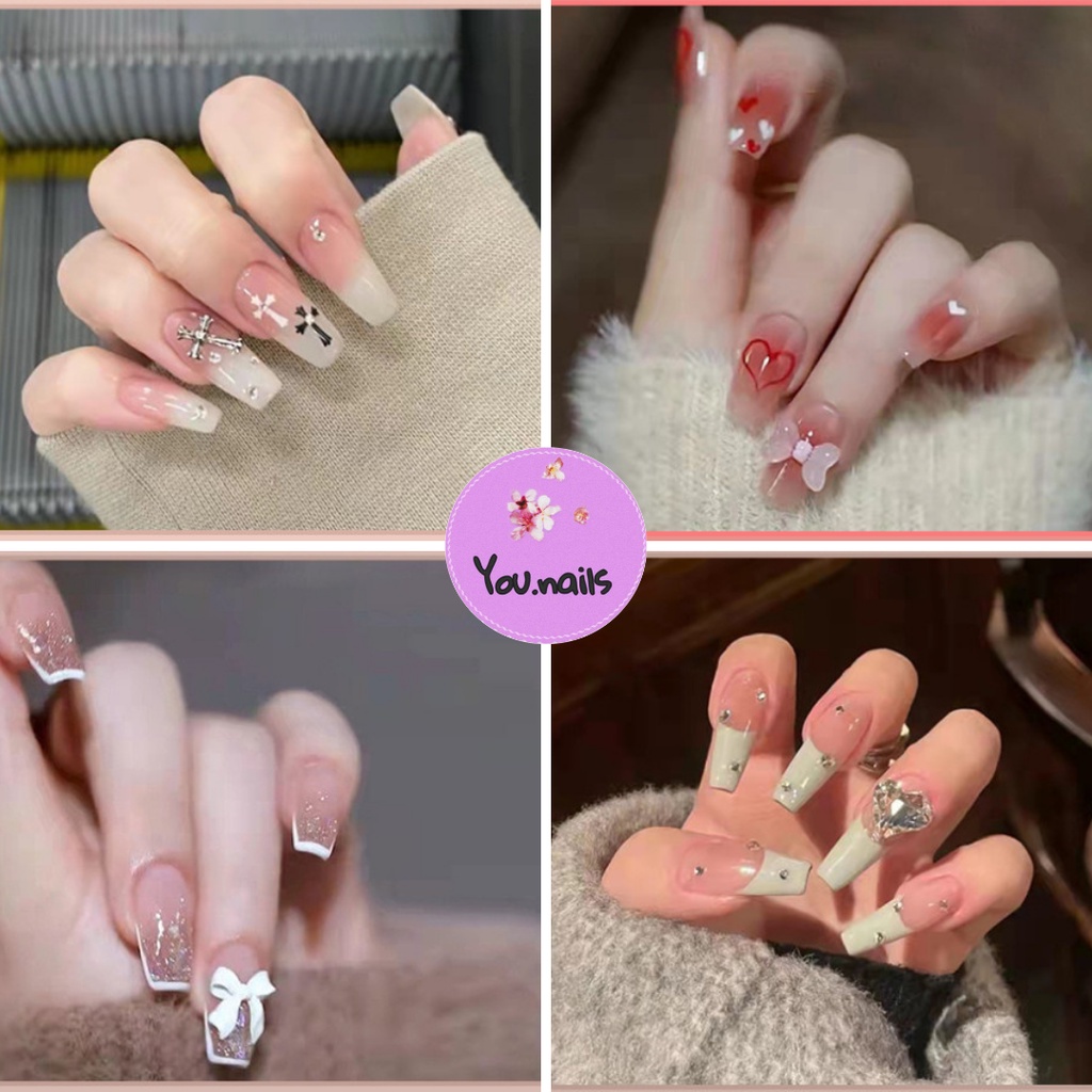 Móng tay giả móng giả nail giả đính đá kèm keo dài nhọn YOU.NAILS (Yz201-250)