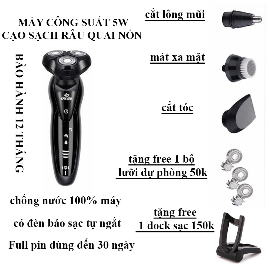 Máy cạo râu 4 chức năng, 5w chống nước [BẢO HÀNH 12 THÁNG]l