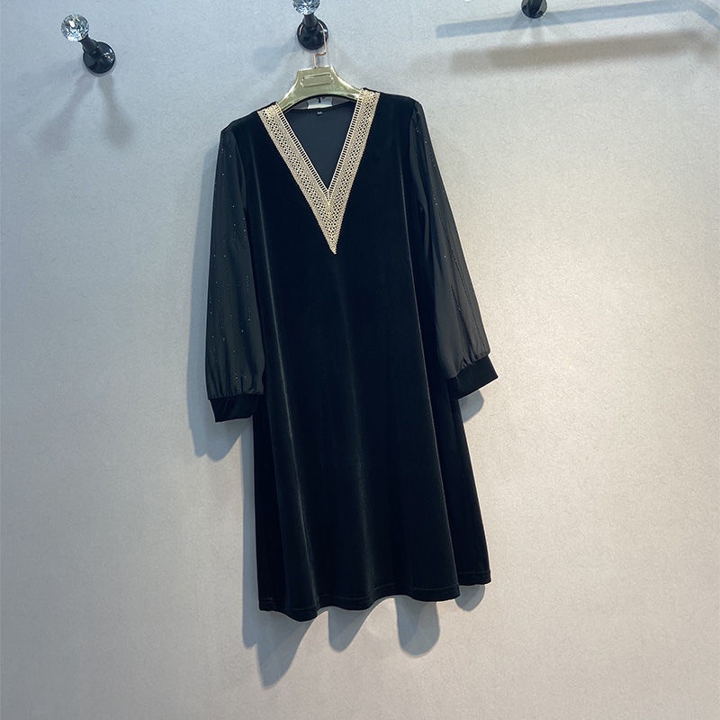 Áo Nhung Phối Ren Cổ Chữ V Dáng Rộng Thời Trang Cho Phụ Nữ Trung Niên Mi