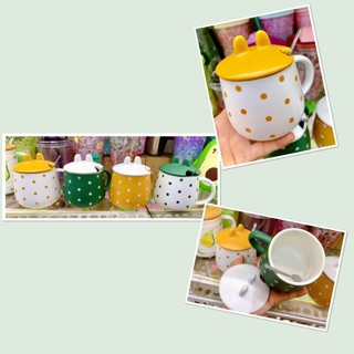 Ly sứ nắp tai thỏ chấm bi dễ thương