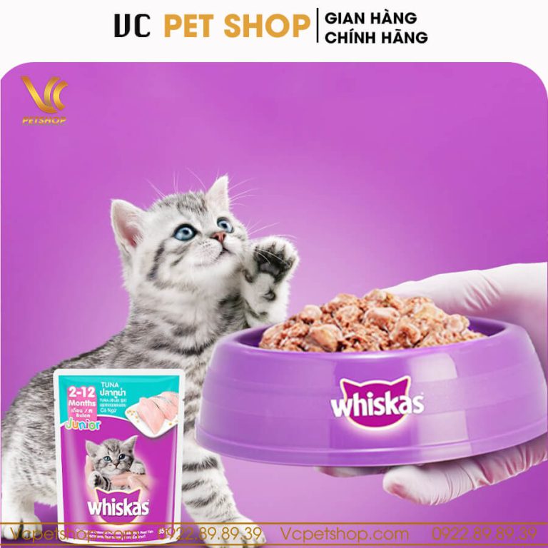 Pate mèo con Whiskas, thức ăn ướt cho mèo vị cá ngừ, cá thu – Funny Pet Shop