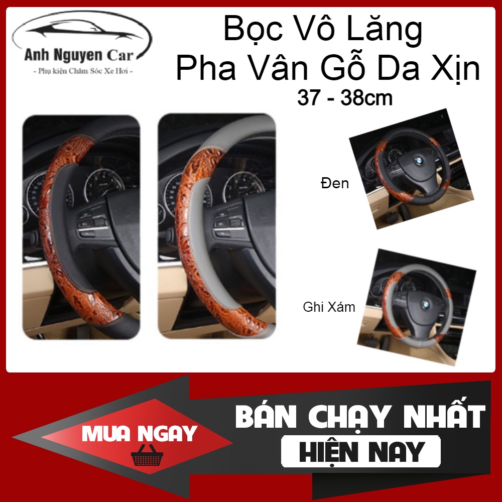 Bọc Vô Lăng Da Pha Vân Gỗ Cao Cấp 38cm