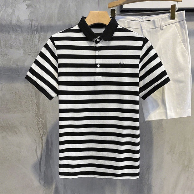 Áo Thun POLO Tay Ngắn Dáng Ôm Thêu Họa Tiết Kẻ Sọc Thời Trang Mùa Hè Cho Nam
