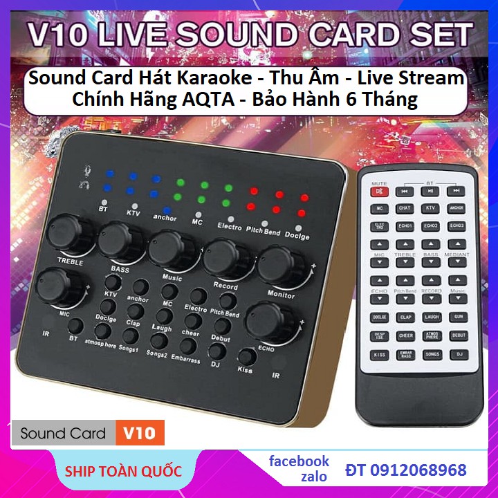 Sound Card V10 Chính Hãng AQTA Kèm Điều Khiển - AutoTune - Thu Âm Hát Live Stream - Hát karaoke Cực Hay Bảo Hành 6 Tháng