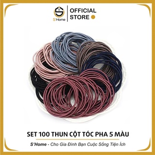 Dây Cột Tóc ❤️S'Home❤️  Set 100 Sợi Dây Thun Buộc Tóc Nhiều Màu Tặng Kèm Túi Zip Đẹp, Màu Đơn Giản, Dễ Thương - SH45