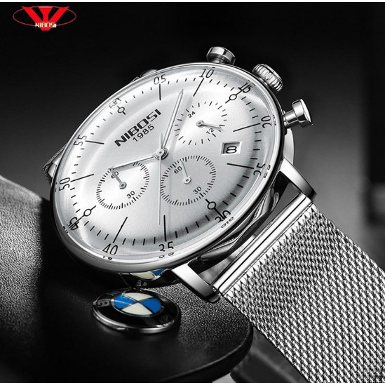 Đồng hô nam 6 kim dây lưới thép Nibosi 2331