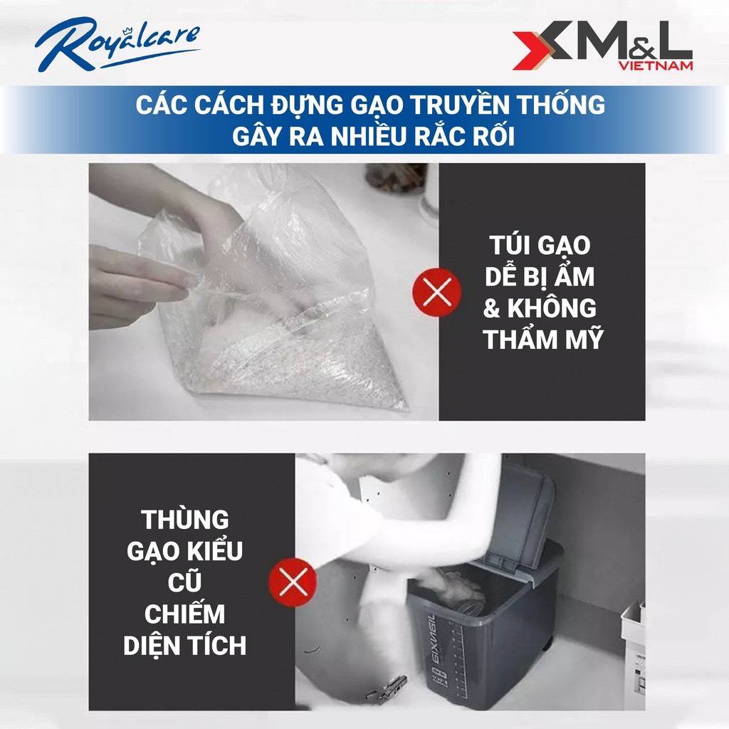 Thùng đựng gạo thông minh M&L 10kg - bao gồm khay đựng ngũ cốc - chống ẩm mốc côn trùng - Màu xanh