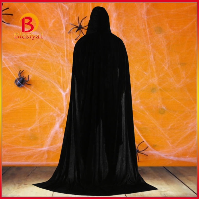 Áo choàng nhung đen dáng dài 150cm có mũ trùm dùng để hóa trang Halloween | BigBuy360 - bigbuy360.vn