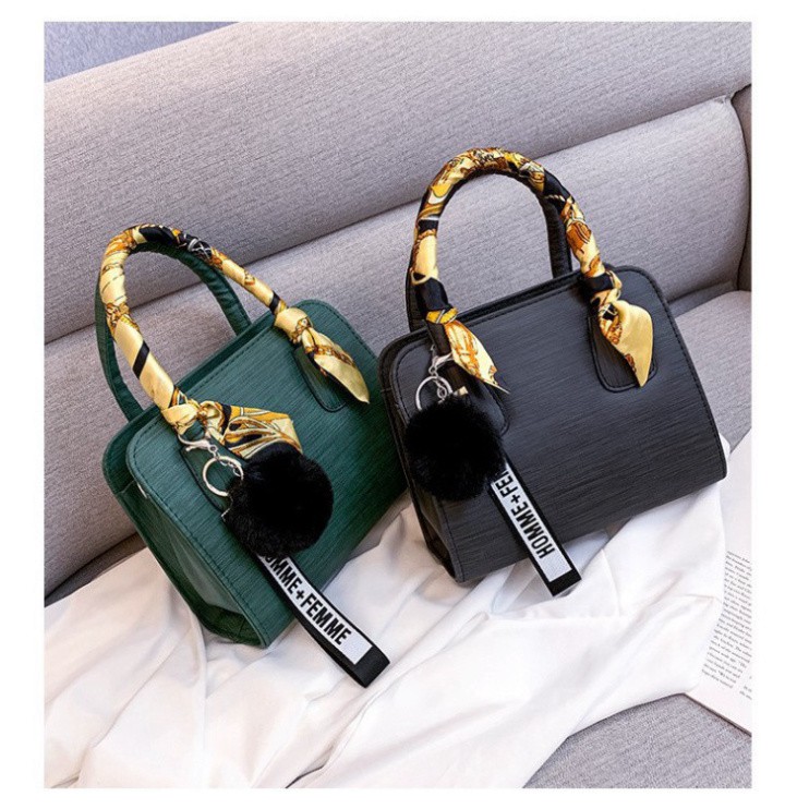 [Cao Cấp - Freeship]  Túi xách Túi đeo chéo nữ 😍 TẶNG KÈM KHĂN LỤA da vân màu xanh Cao cấp công sở đi làm dự tiệc | BigBuy360 - bigbuy360.vn