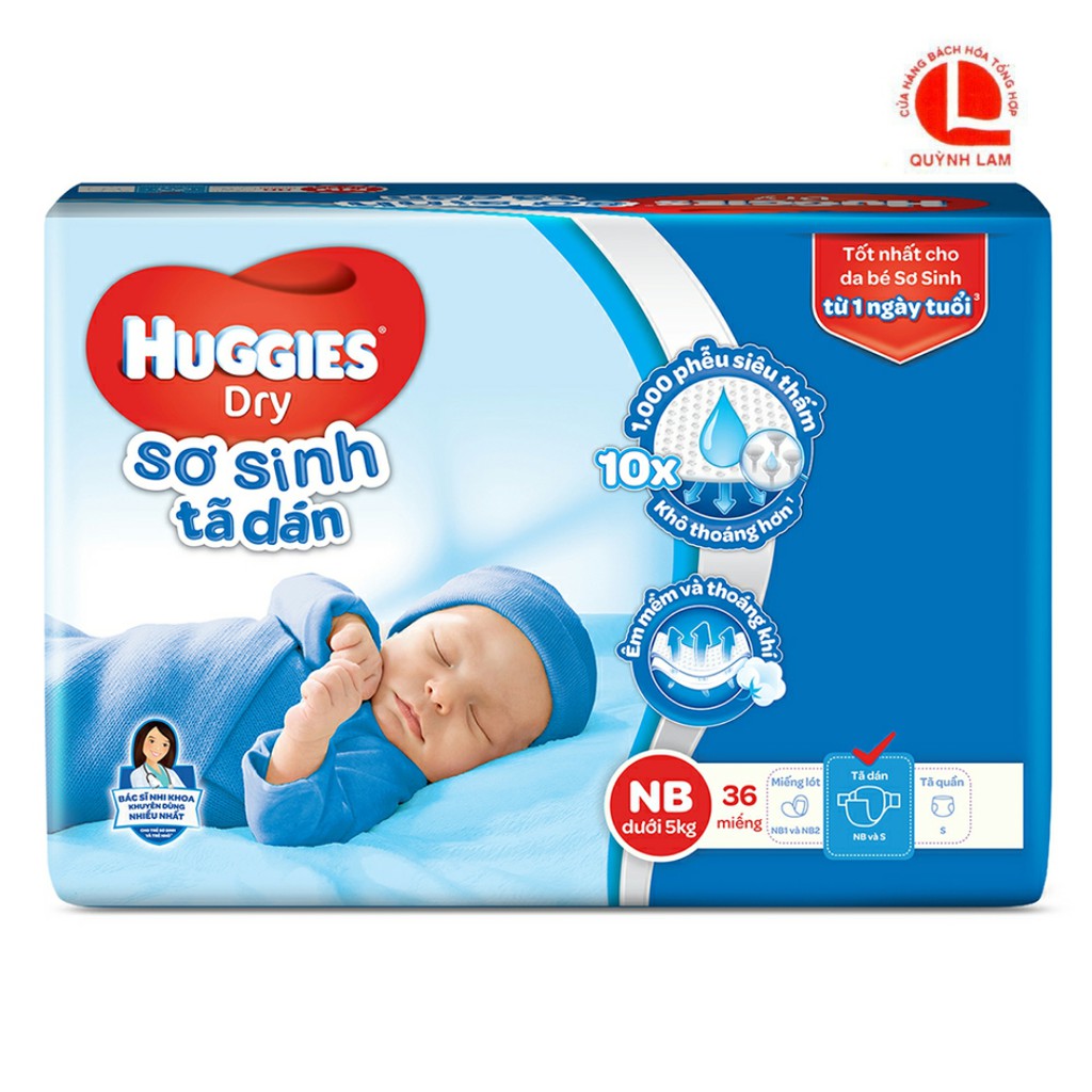 Tã dán Huggies sơ sinh NB36, NB60