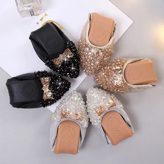 (ORDER) Giày bệt mũi đính đá bigsize 31-45 - Ảnh thật