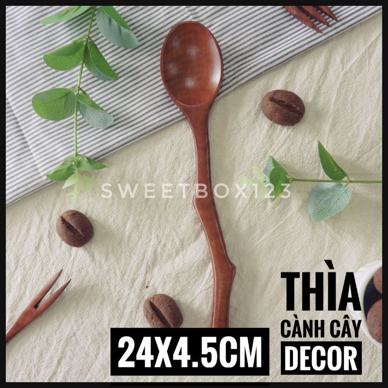 Muỗng Gỗ Decor Hình Cành Cây Size To - Thìa Gỗ Khúc Cây Dài Gỗ Nhãn Chống Thấm Hàng Xuất Khẩu