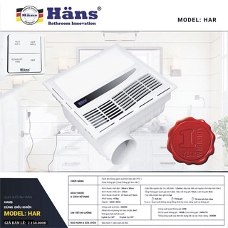 Quạt thông gió âm trần kèm sưởi ấm häns – has, har, công suất 2030w