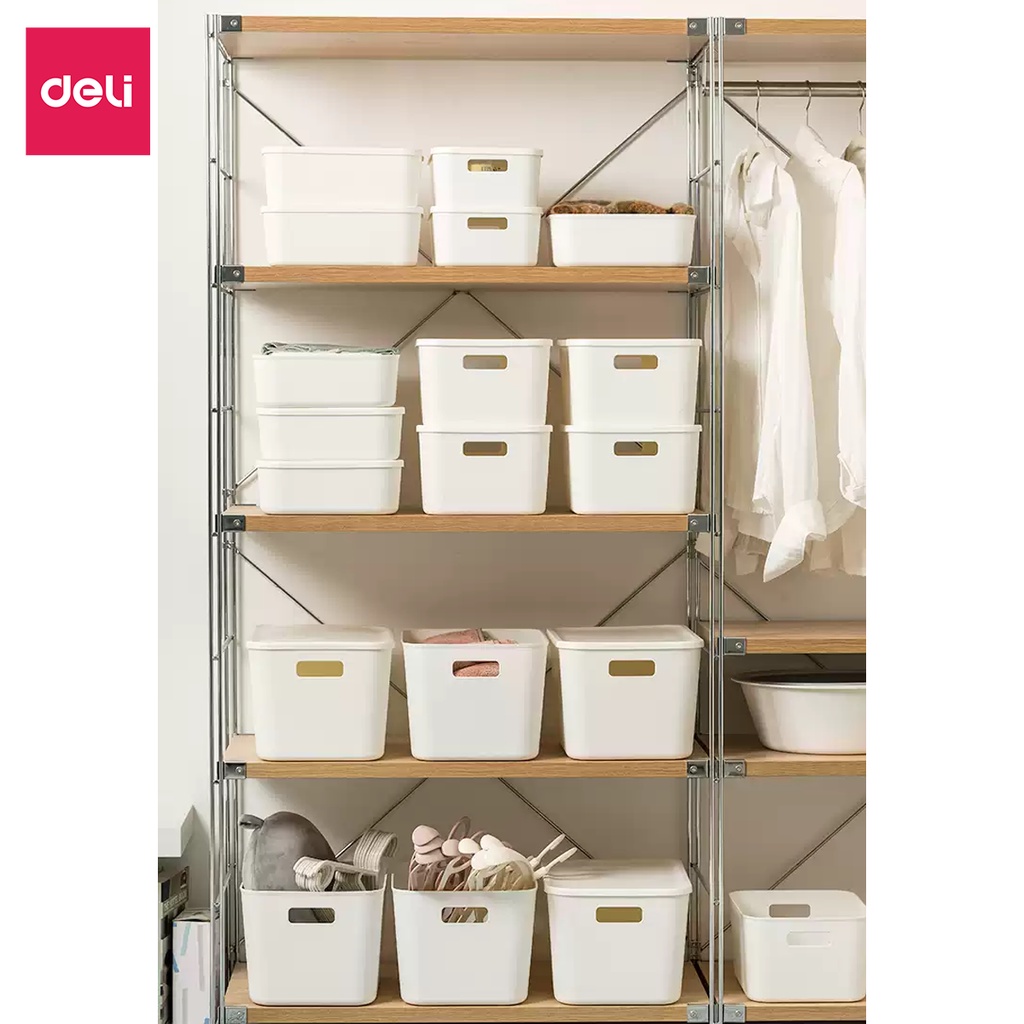 Combo 3 hộp đựng đồ Deli - Cỡ siêu lớn 22.3L Đa năng, nhựa cao cấp, có tay cầm, nắp đậy, phong cách đơn giản VS460
