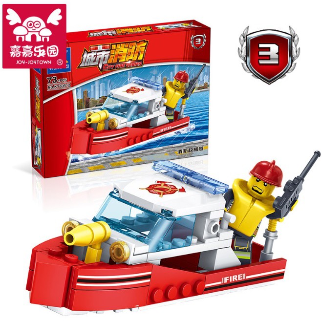 Bộ LEGO Xếp Hình Cứu Hỏa, Bộ 4 Hộp Trong 1 : Xe Thang, Xe Phun Nước, Tàu, Máy Bay Trực Thăng