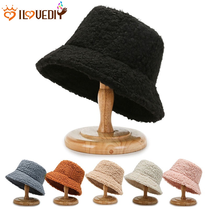 Mũ bucket len lông cừu giữ ấm mùa đông phong cách Harajuku cho nam và nữ