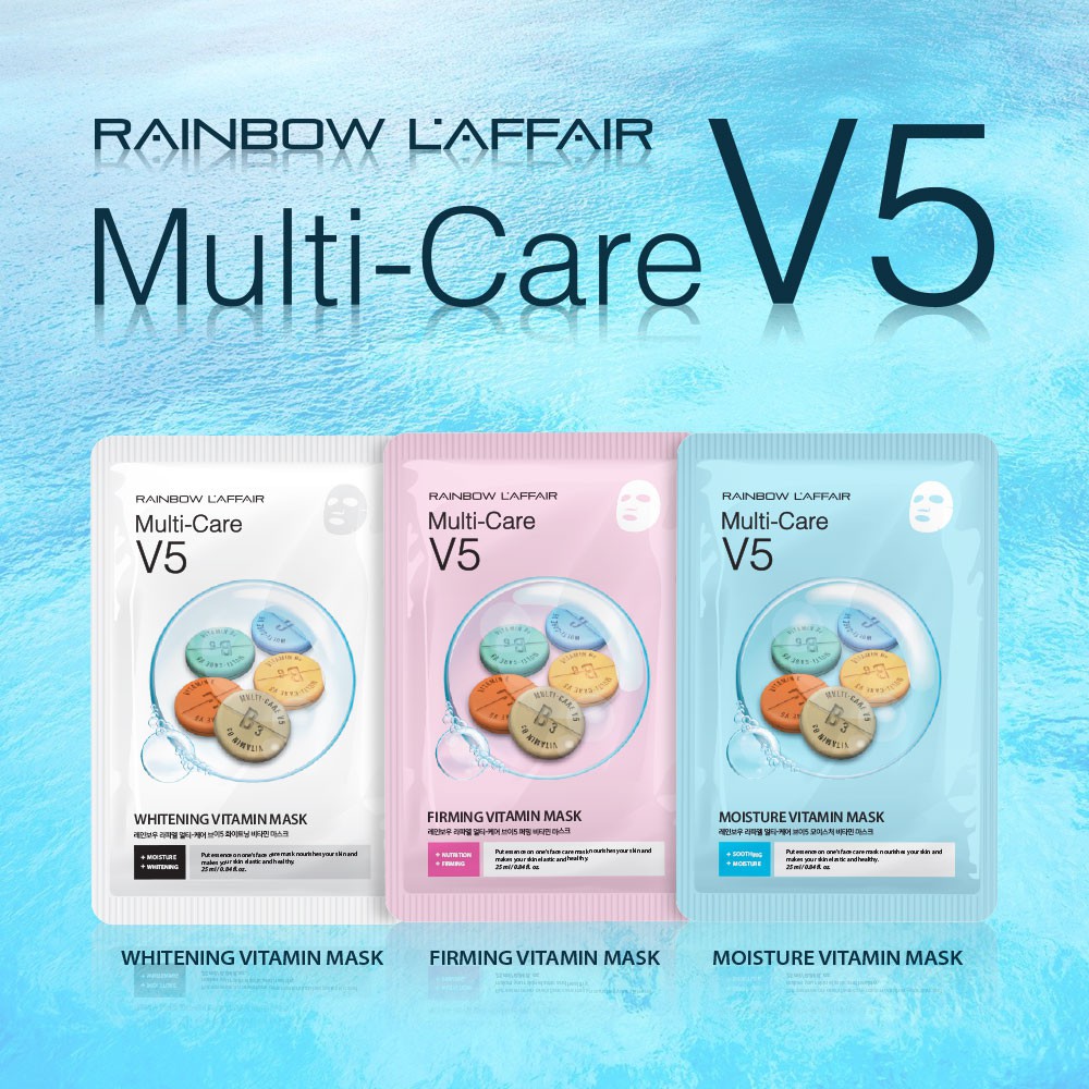 Mặt nạ Rainbow L'affair Multicare V5 Vitamin dưỡng trắng, cấp ẩm, săn chắc da (7 miếng x 25ml)