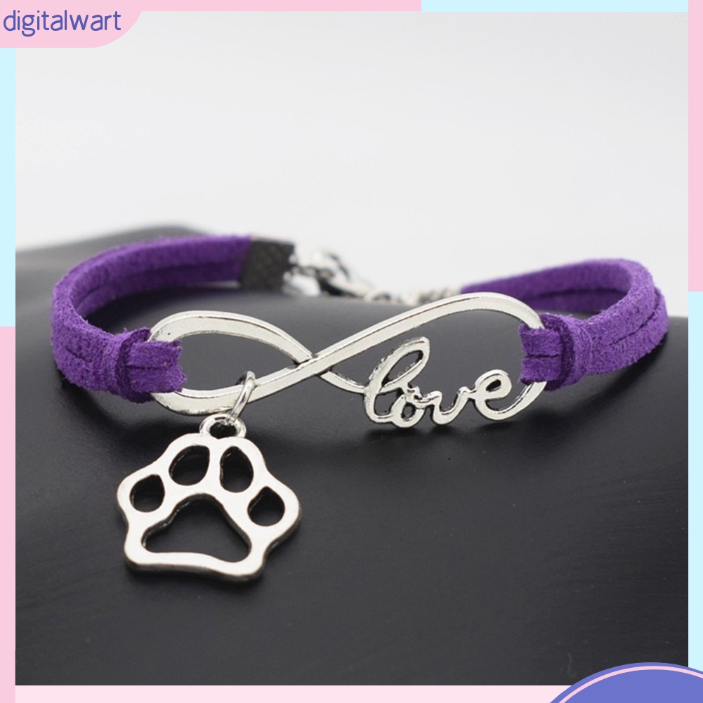 Vòng tay da thiết kế phối chữ love và bàn chân thú cưng dễ thương đáng yêu