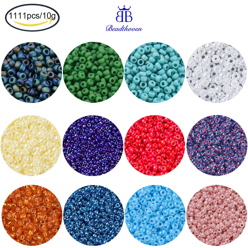 1111 Hạt Rocailles tròn MIYUKI Nhật Bản 10g 2x1.3mm mờ/ trong/ tối/ AB/ 11/0 lỗ 0.8mm