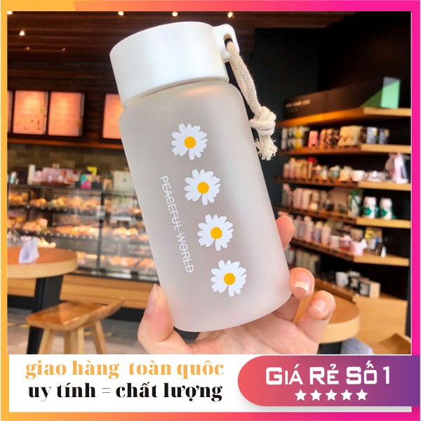 Bình nước THUỶ TINH HOA CÚC 500ml LOẠI DÀY bình nước cute