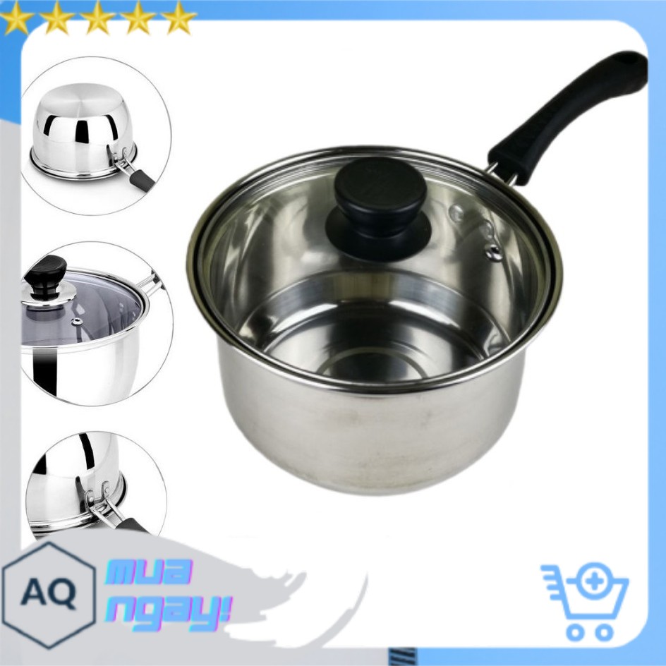 Nồi Nấu Bột, Nấu Cháo Đồ Ăn Dặm Cho Bé Inox 304 Size 18Cm Dày Dặn, Cao Cấp - AQ