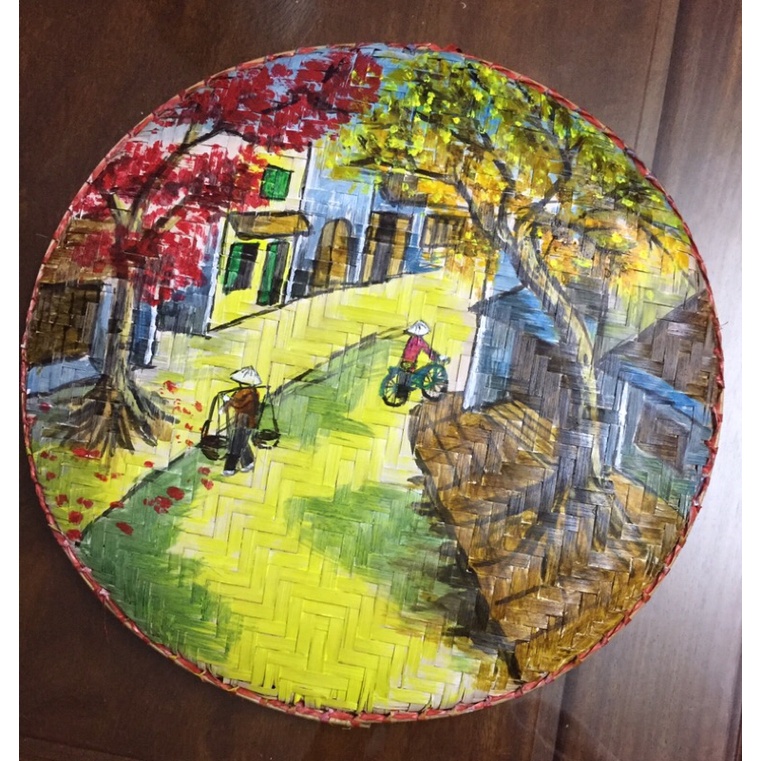 Tranh vẽ Hồ gươm, phố cổ size 45cm trên mẹt tre