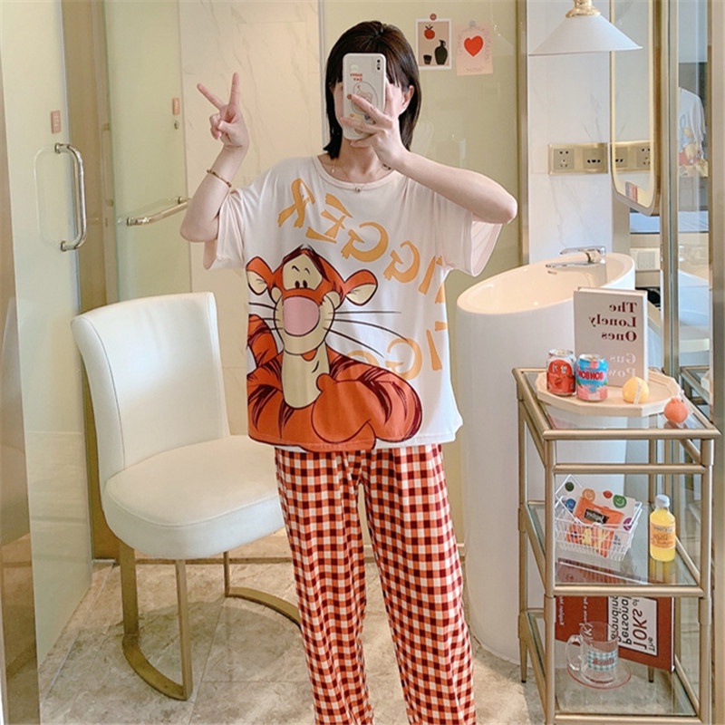 Đồ Bộ Nữ Thun Cotton Tay Ngắn Quần Dài, Đồ Mặc Ở Nhà Quảng Châu, Họa Tiết Hoạt Hình Dễ Thương TN03 | BigBuy360 - bigbuy360.vn