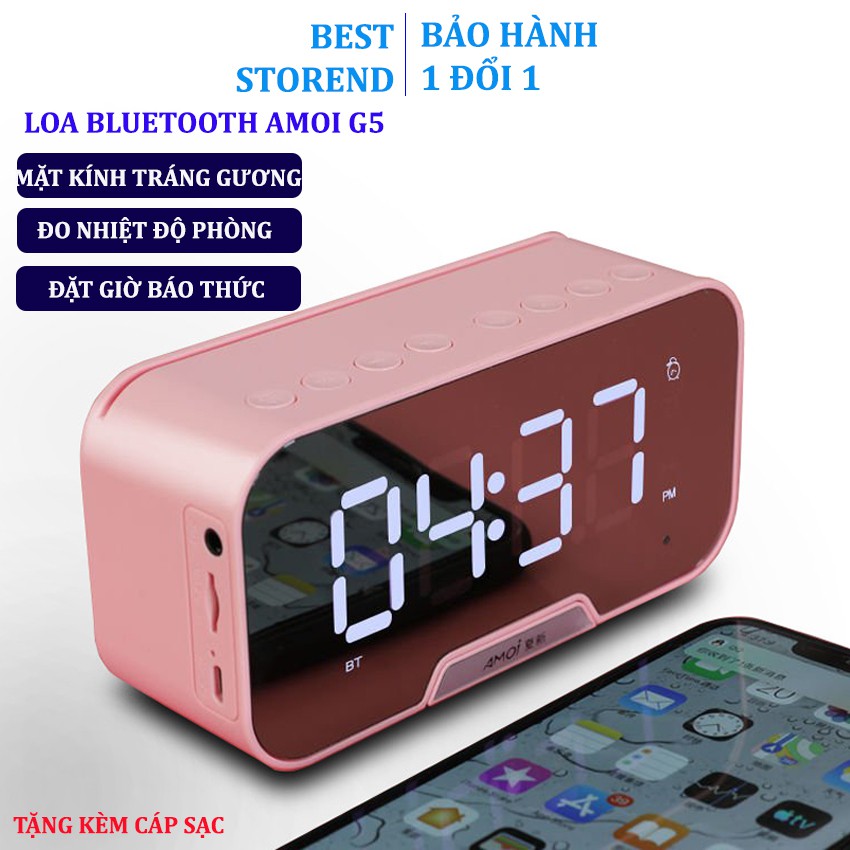 Loa bluetooth không dây mini clock speaker D88 làm đồng hồ báo thức kèm đèn ngủ pin trâu mặt kính tráng gương