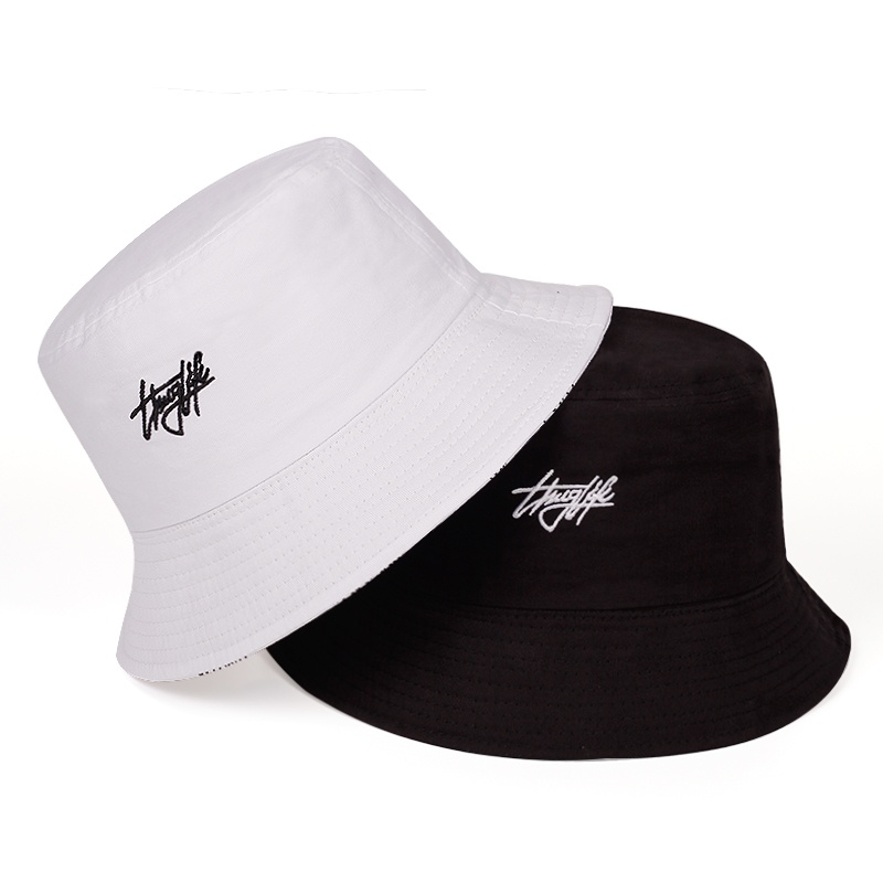 Mũ bucket chất liệu cotton thêu họa tiết thời trang mùa hè năng động cho nam và nữ