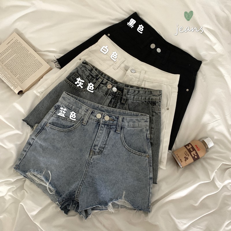  Xiaozhainv Quần Short Denim Lưng Cao Phong Cách Cổ Điển