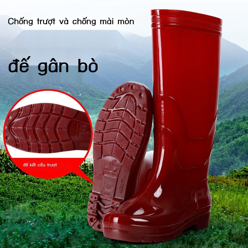 UKhông có lưới nhanh khô ống cao màu nâu công trường xây dựng giày đi mưa của nam giới thấm nước giữa chống su trượt dài
