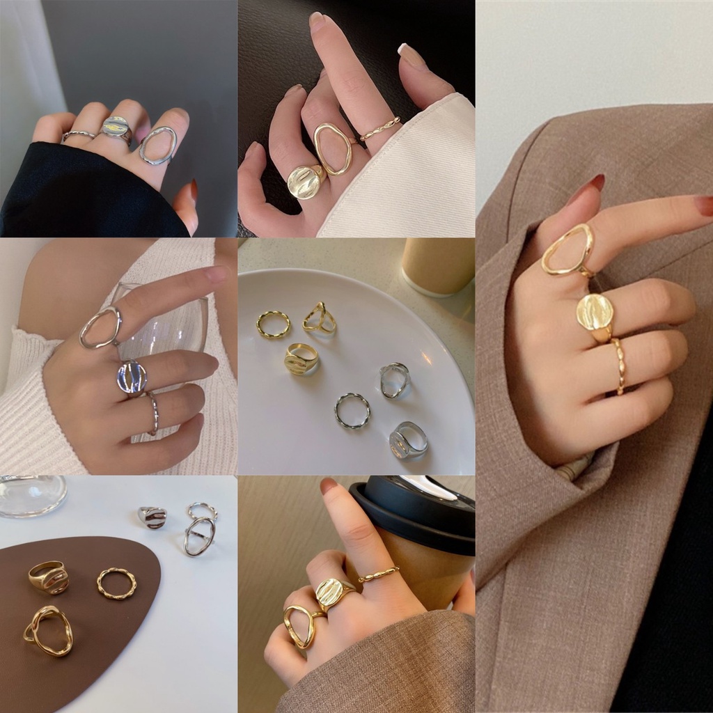 Set 3 Nhẫn Đeo Tay Kim Loại Thời Trang Nữ