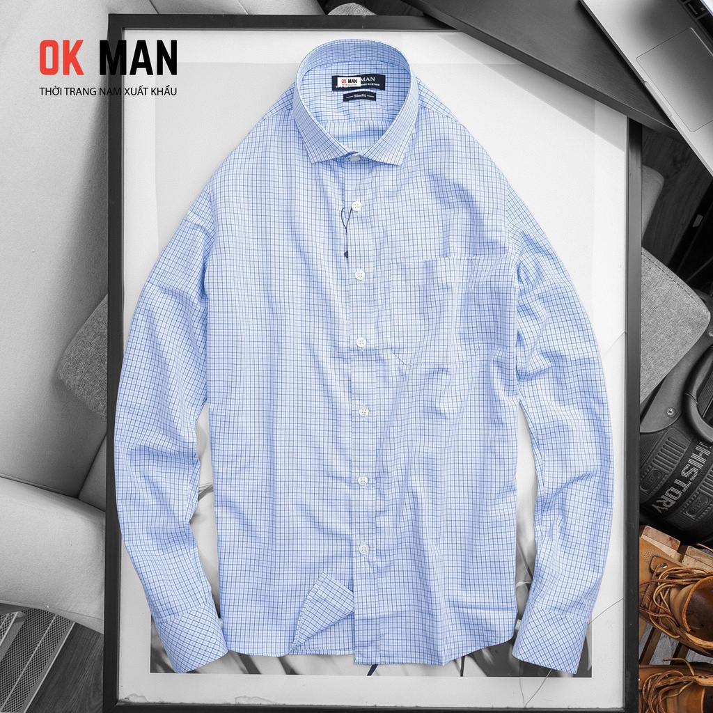 Áo sơ mi nam kẻ caro nhỏ, form slimfit, 5 màu, chất liệu cotton, OkMan - SMDT