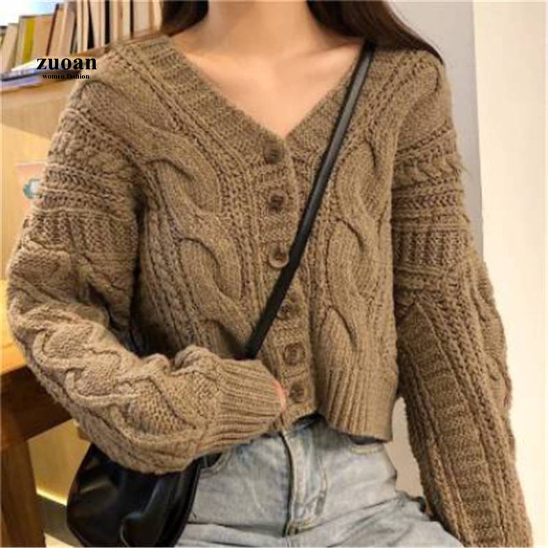 SUXI Áo Cardigan Dệt Kim Dáng Rộng Cổ Chữ V Phong Cách Retro Hàn Quốc Thời Trang Cho Nữ