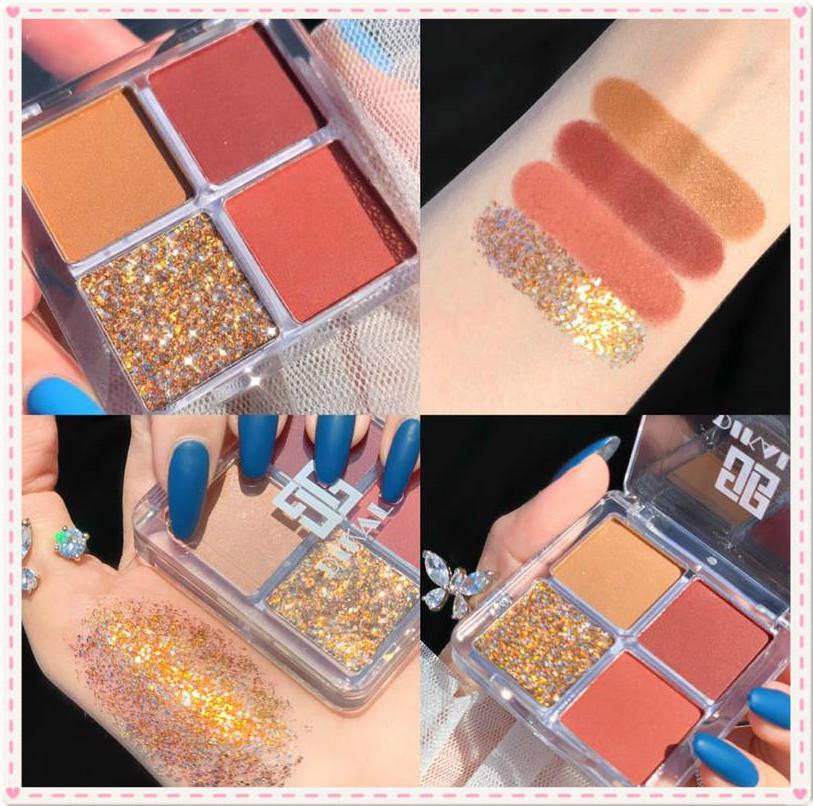 [Hàng mới về] Bảng Phấn Mắt 4 Màu Lì Và Ánh Nhũ Lấp Lánh Lộng Lẫy Chống Thấm Nước