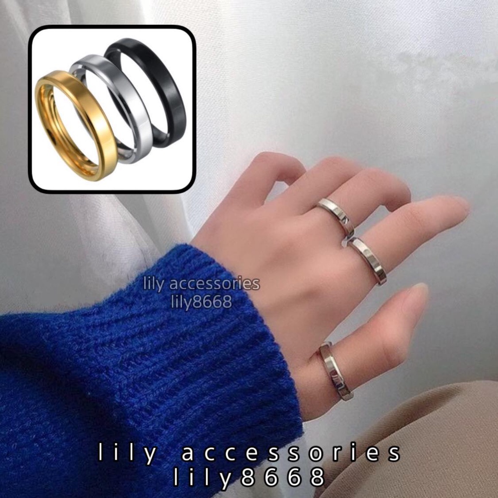 nhẫn titan trơn bóng viền cạnh cá tính Unisex cho nam nữ