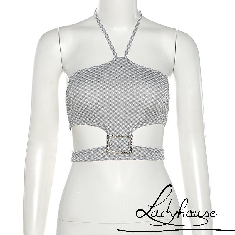 Áo Croptop Hai Dây Cổ Yếm Hở Lưng In Họa Tiết Độc Đáo Thời Trang Mùa Hè Quyến Rũ Cho Nữ