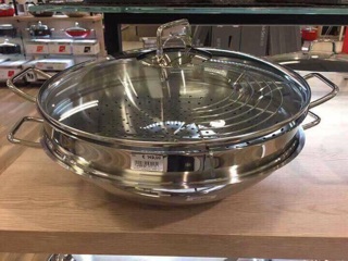 🇩🇪SET CHẢO SÂU LÒNG 3in1 WMF Wok Macao KÈM XỬNG HẤP- GIÁ GÁC RÁO DẦU BỀN ĐẸP TIỆN LỢI