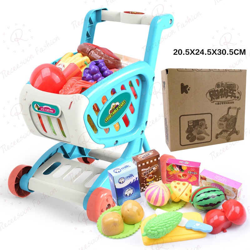 Bộ 15 món đồ chơi xe đẩy siêu thị + trái cây vui nhộn đáng yêu giáo dục cho bé bàn sáng