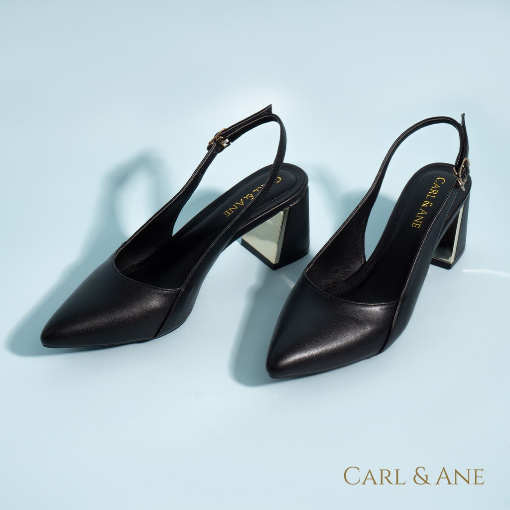 Carl & Ane - Giày Slingback Mũi Nhọn Gót Vuông Cao 7cm màu vàng - CL001